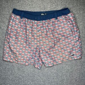 Southern Marsh Mens Swim Trunks Shorts Large Coral Blue Geometric Pattern Lined